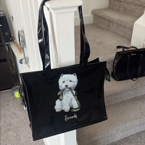 Harrods Black Tote with Adorable Dog Design